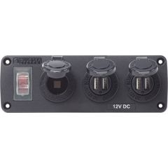 Blue Sea 4365 Water Resistant Usb Accessory Panel 15a Circuit Breaker, 12v Socket, 2x 21a Dual Usb Chargers-small image