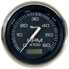 Faria Chesapeake Black Ss 4 Tachometer WHourmeter 6,000 Rpm Gas Inboard-small image