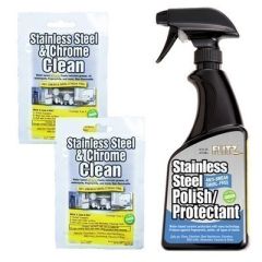 Flitz Stainless Steel Polish 16oz Spray Bottle W2 Stainless Steel Chrome 8 X 8 Towelette Packets-small image