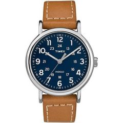 Timex Weekender 40mm MenS Watch Tan Leather Strap WBlue Dial-small image