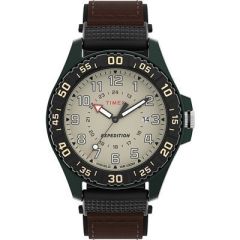 Timex Expedition Acadia Rugged Black Resin Case Natural Dial BrownBlack Fabric Strap-small image
