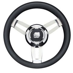 Uflex Morosini 138 Steering Wheel Black Polyurethane WStainless Steel Spokes Chrome Hub-small image