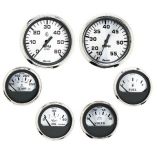 Faria Spun Silver Box Set Of 6 Gauges F Inboard Engines Speed, Tach, Voltmeter, Fuel Level, Water Temperature Oil-small image