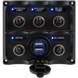 SeaDog Water Resistant Toggle Switch Panel WUsb Power Socket 5 Toggle-small image